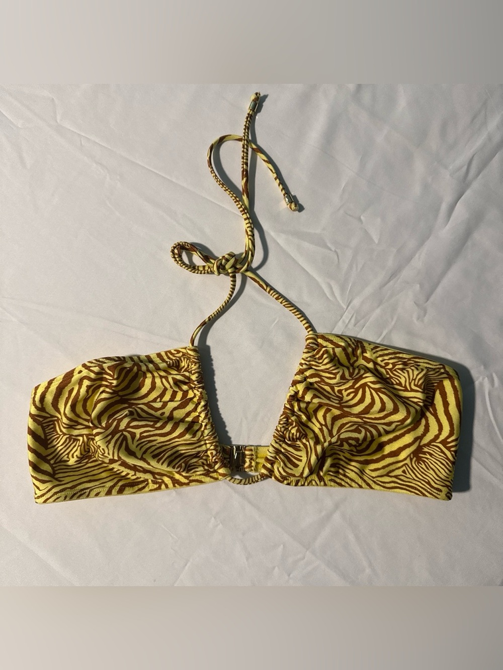 Meshki Yellow and Brown Zebra-Print Halter Camisole
